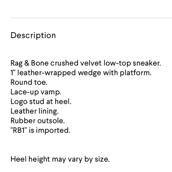 Rag & bone Crushed Velvet Low- Top Sneakers, Size 10, New without Tag - Picture 16 of 16